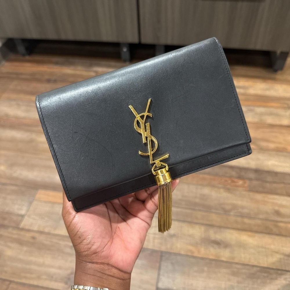 Yves Saint Laurent Black Crossbody Bag with Gold Accents